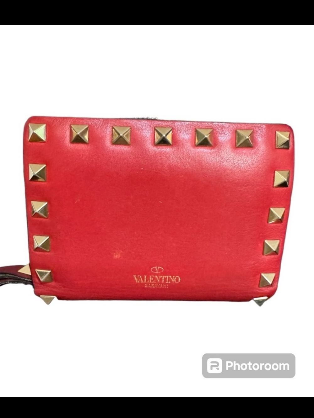 Valentino Rock Stud Red Leather Flap French Bifold Wallet